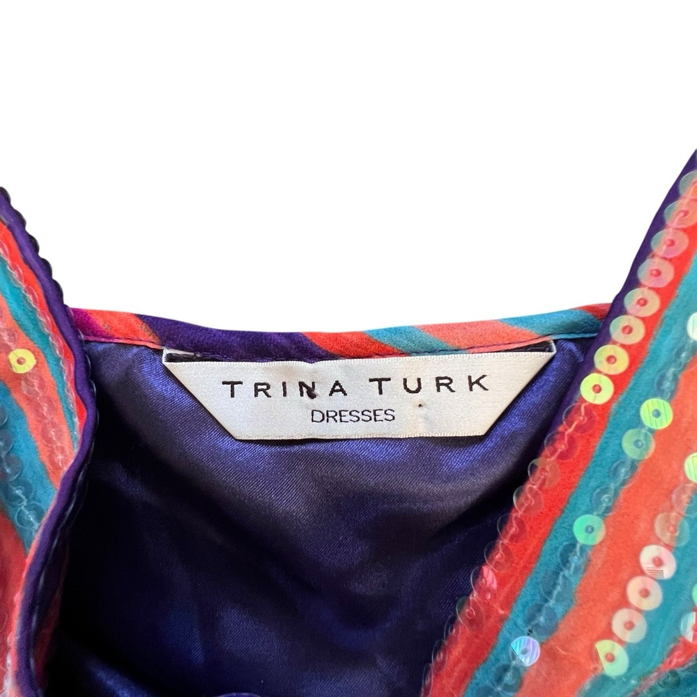 Trina Turk Dress  2 4 Multicolored Sequin Mini Cocktail Party Striped Lined READ - Picture 8 of 12